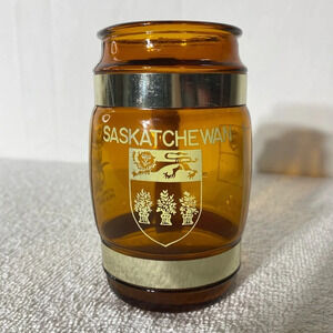 Vintage Siesta Ware Western Brown Glass Mug  With Wooden Handle Saskatchewan